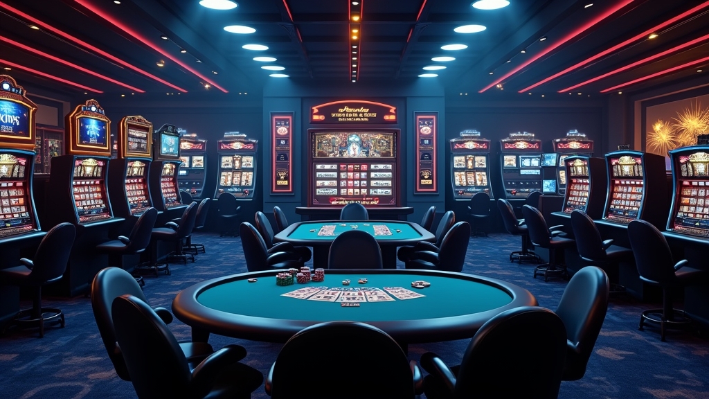 Slot, table, and live game screens with different wagering meters