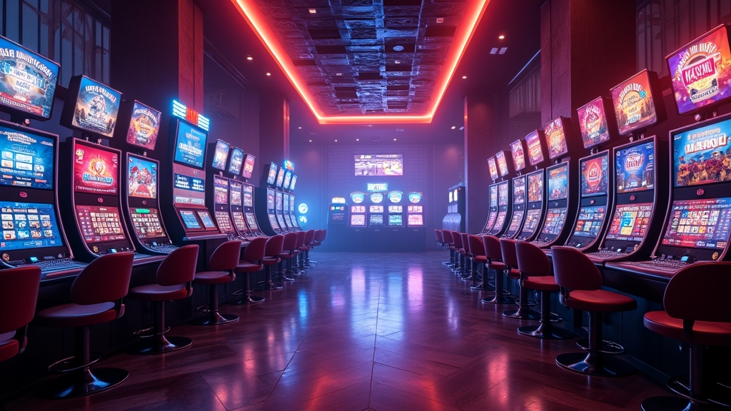 Monthly returning-player bonus banners in a dark casino lobby